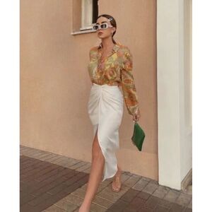 Zara Satin effect Skirt with knot bloggers favorite size M